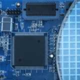 card with inegrated circuits and components. waffle with multiple integrated processor cores