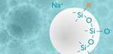 illustration of colloidal sillica particle with modified and anionic surface chemistry, potassium stabilized