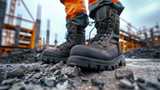 Black shoes on construction site