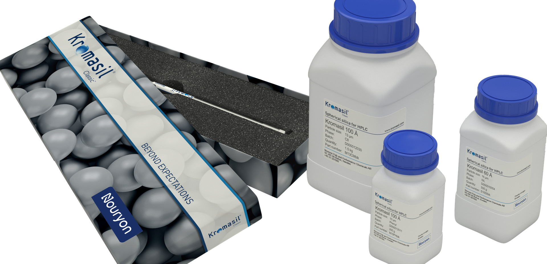 Kromasil packing materials and columns for efficiency