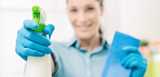 Woman with gloves using a bottle of all-purpose cleaner and sponge. Nouryon’s ingredients provides essential functionalities to all-purpose cleaners such as cleansing, wetting, dispersing, foam, alkali stabilizing and degreasing.