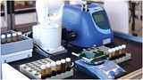 Laboratory set up showing testing equipment with samples
