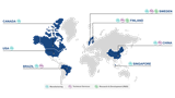 Map showing key locations for Nouryon's Mining capabilities and support network globally.