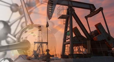 OIl and gas rig, production operations, with chemistry overlay