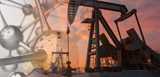 OIl and gas rig, production operations, with chemistry overlay