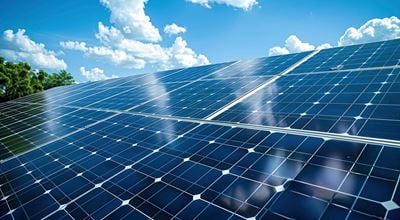 Solar panels under blue/clowdy sky