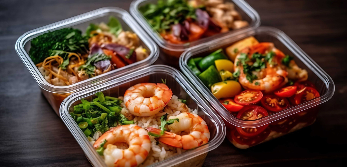 Plastic containers filled with food